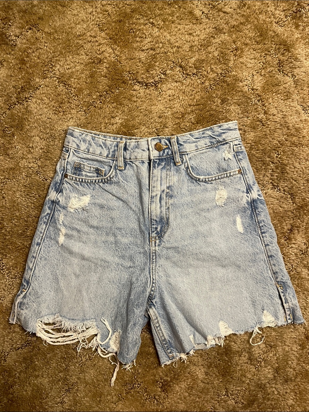 Zara Light Wash High Rise Distressed Shorts Size 2
